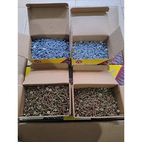 1000 pcs sekrup kalsiboard grc merk W ukuran 6x3/4 dan ukuran 6x1