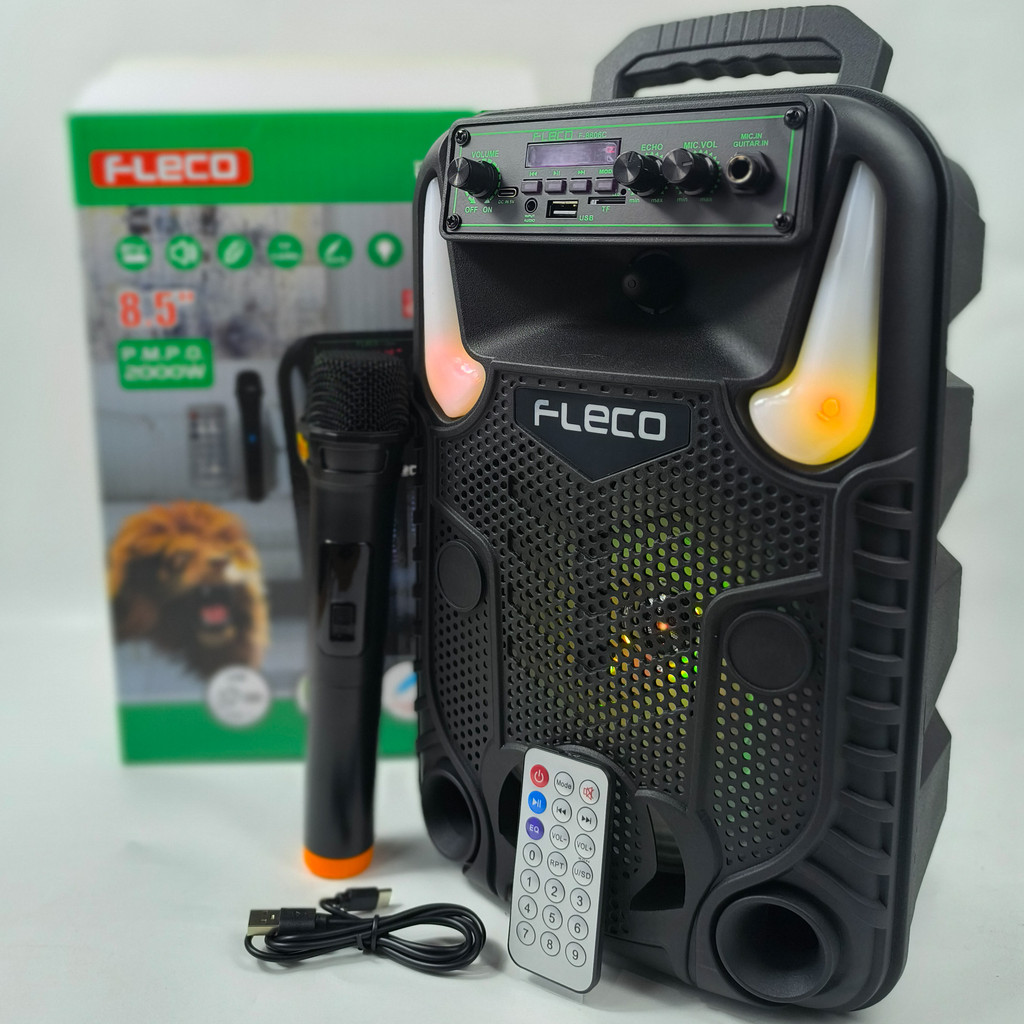 COD NEW SPEAKER Bluetooth 5.0 Karaoke Wireless Fleco F 8606C 8,5 Inch Gratis (MIC WIRELESS + REMOT K