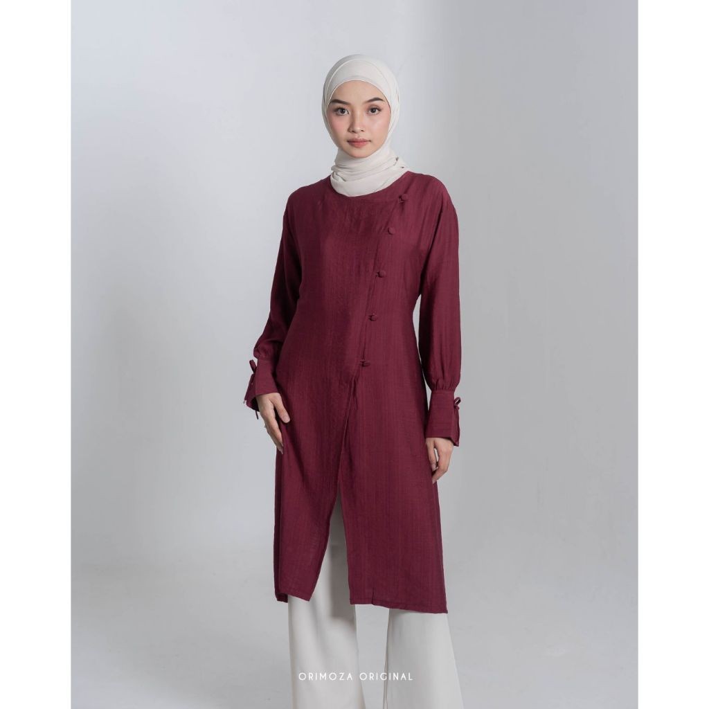 Tunik Wanita Long Asimetris Nasya Linen Import Premium | Baju Muslimah Polos Modern