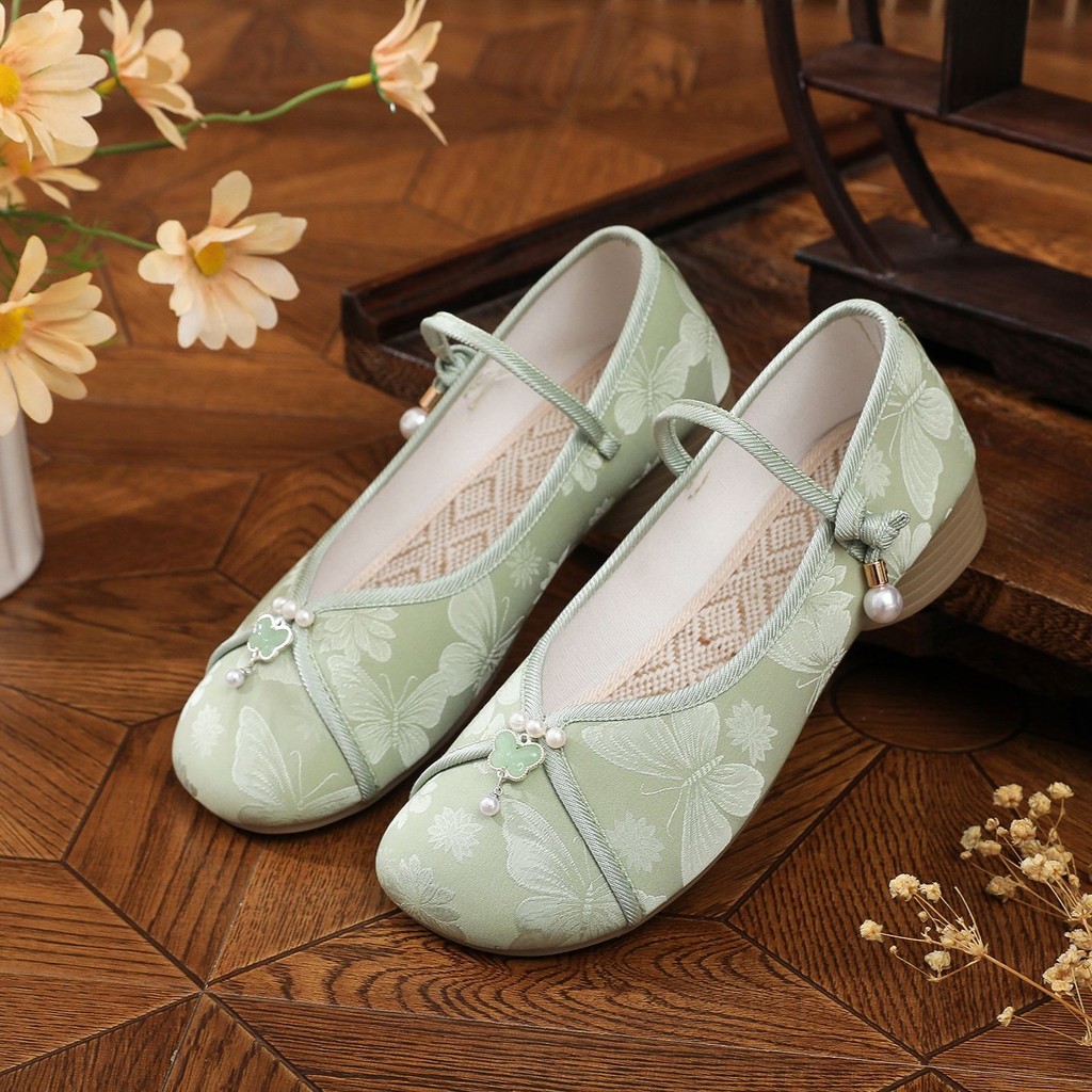 Sepatu wanita polos, Cheongsam, pakaian Han, gaya kuno, sepatu kain Beijing, sepatu bordir,.