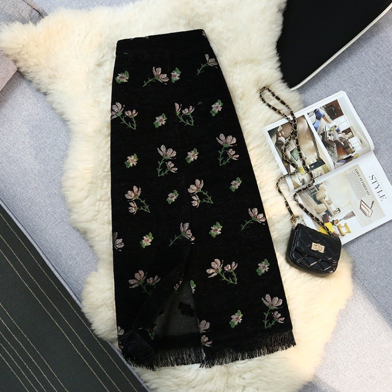 Rok midi cetak retro baru untuk wanita