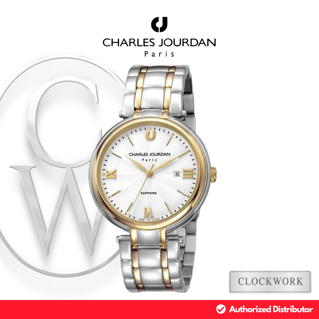 Jam Tangan Pria Charles Jourdan CJ1007-1113 Rantai Classic Formal Kombinasi Silver dan Gold Dial Put