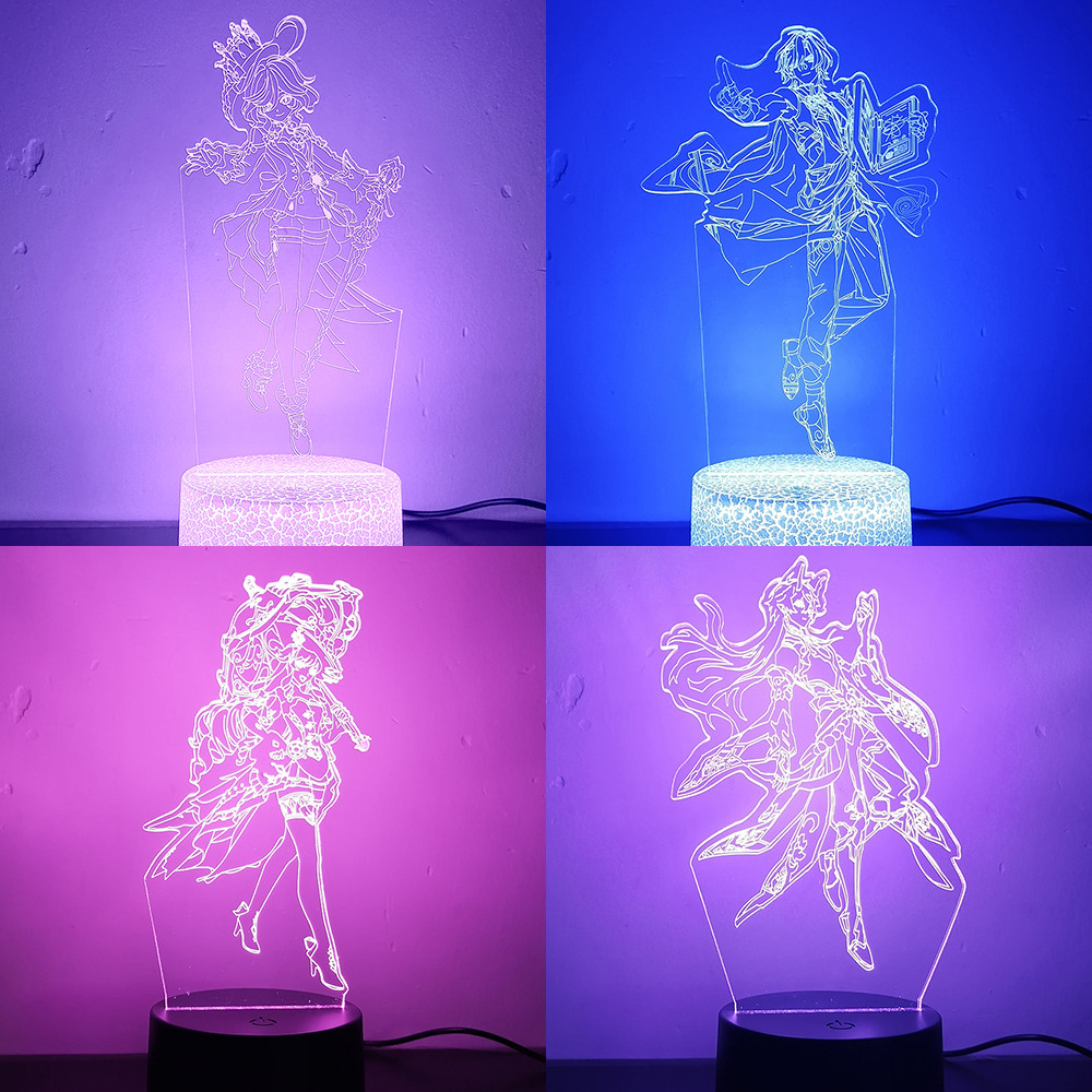 Genshin Impact Game Figure Lyney Wriothesley Navia Furina 3d Led Lamp For Bedroom Customize New Hero