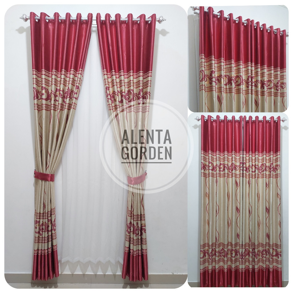 ARFSHOP Gorden Jendela Pintu Blackout Motif Arizona Bunga Smokring tebal 6 gelombang Tinggi 200cm 25