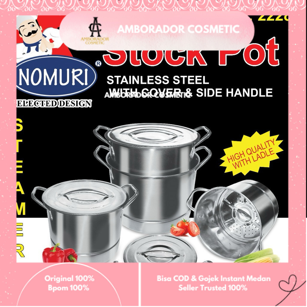 MH - PLATINUM STOCKPOT STEAMER NOMURI SUSUN 4 / PANCI TUTUP STAINLESS STEEL - pecah belah
