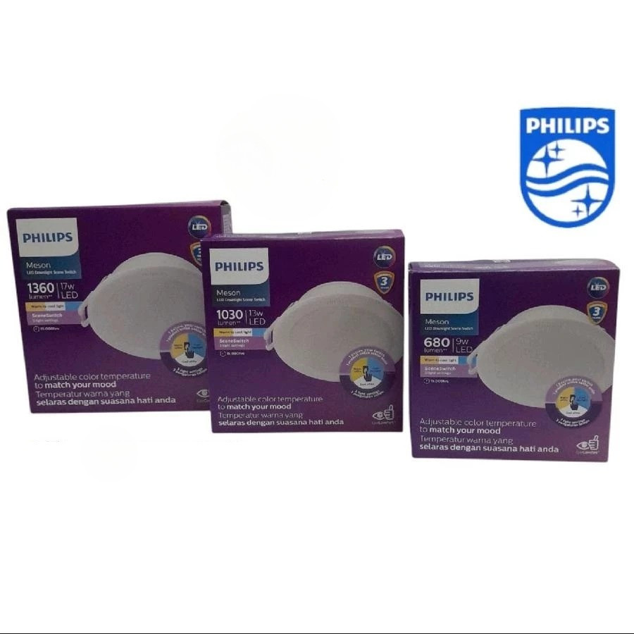 Philips Lampu Downlight Meson Scene Switch 3 Warna Cahaya 9W 13W 17W - Warm White Natural White Cool