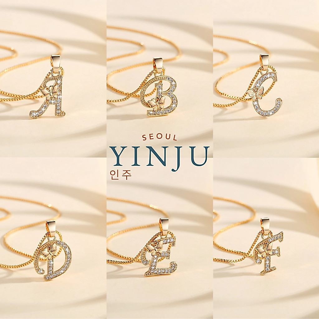 YINJU - Jewelry Kalung Huruf Alphabet Wanita Tidak Mudah Berkarat Titanium Zirkon Perhiasan Tidak Ka