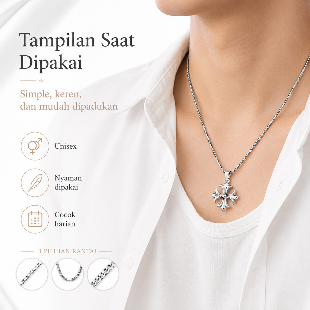 CHROME HEARTS NECKLACE-KALUNG TITANIUM SILVER PRIA WANITA ANTI KARAT TIDAK LUNTUR