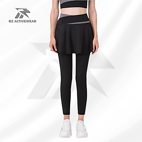 Celana Olahraga Wanita 2in1 Legging + Rok Lari Gym Fitness Sepedaan Celana Badminton wanita