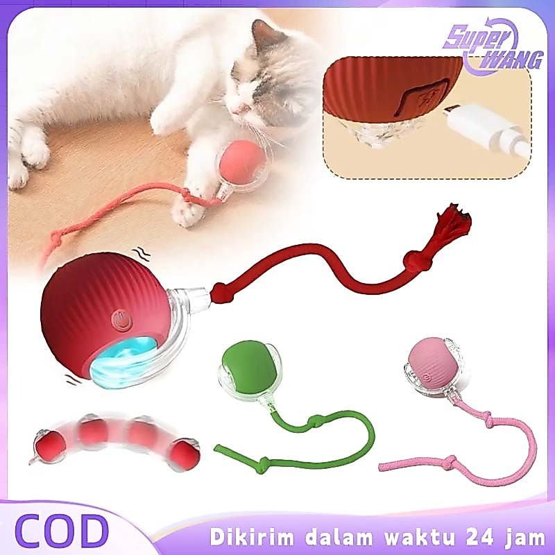 Bola Kucing Otomatis Mainan Bola Elektrik Kucing Led Mainan Kucing Bola Putar Bola Kucing Bergerak