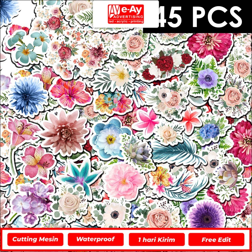 eayadvertising - 45 Pcs Stiker motif bunga untuk HP / Laptop / Kulkas / Mobil / helm / motor diy ST2