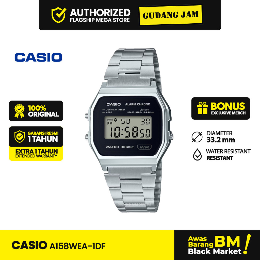Jam Tangan Pria Casio A158WEA-1DF Digital Stainless Steel Band