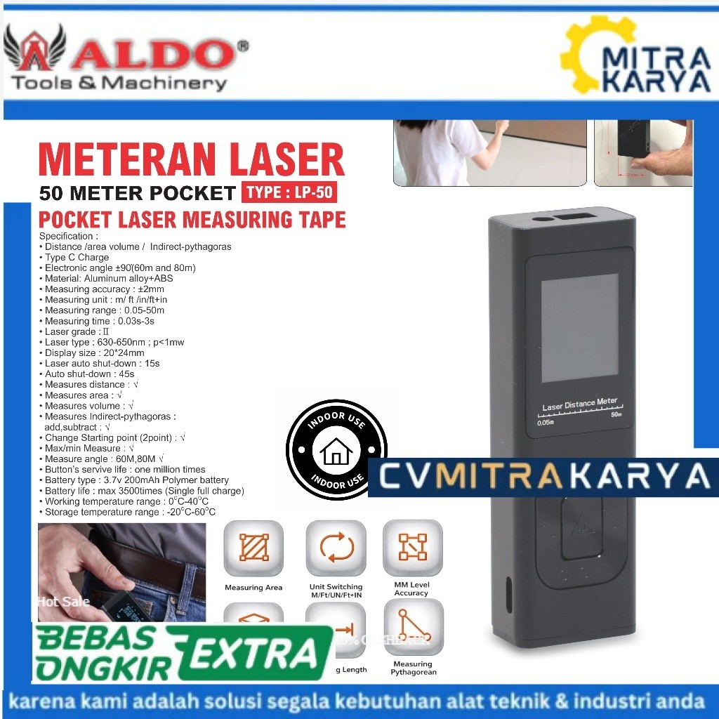 METERAN LASER 50 MTR POKET LP-50 / METERAN LASER 50 METER POCKET LASER MEASURING TAPE / METERAN LASE