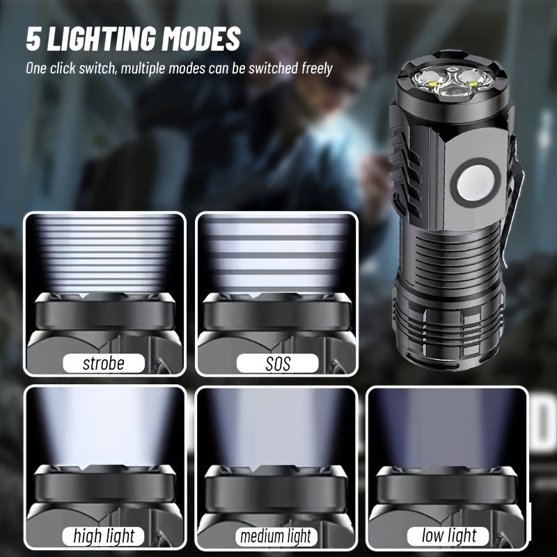 Lampu Swat Senter Mini 3 Mata LED 5 Mode Cahaya Luar Ruangan