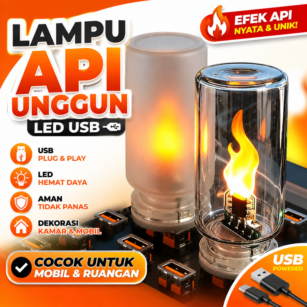 Lampu Api Unggun USB Atmosphere Mobil Dekorasi Kamar Flame LED Ambient Light