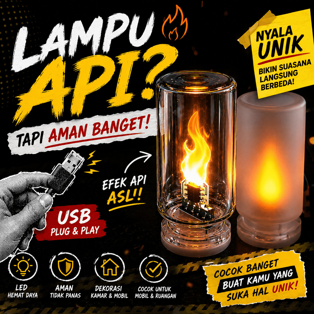 Lampu Tidur LED USB Efek Api Unggun Lampu Dekorasi Kamar Ruang Kerja Meja