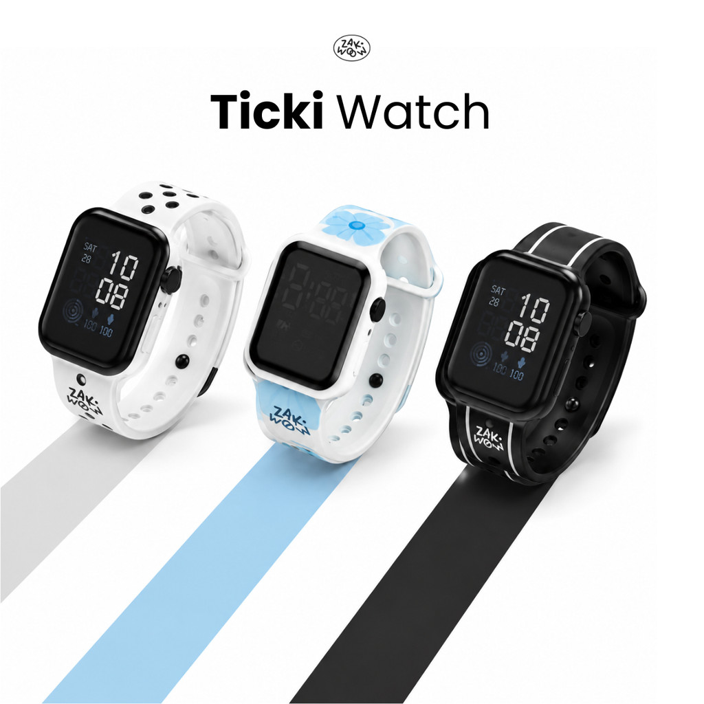 Zakwoow Ticki Watch | Jam Tangan Digital Wanita Pria | Rubber Strap | Minimalis Casual Daily Watch