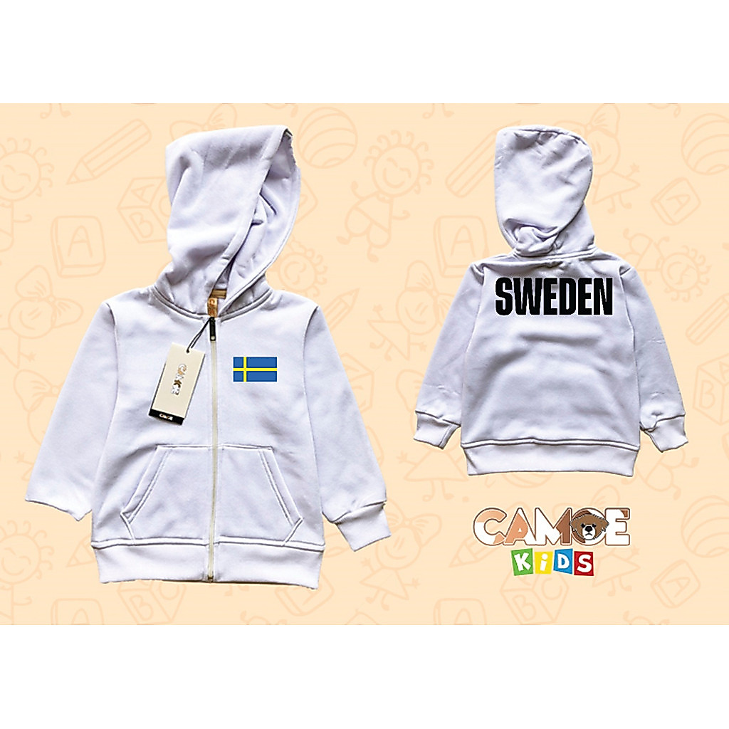 Jaket Hoodie Zipper Anak KIDS Bendera SWEDEN Piala Dunia World Cup