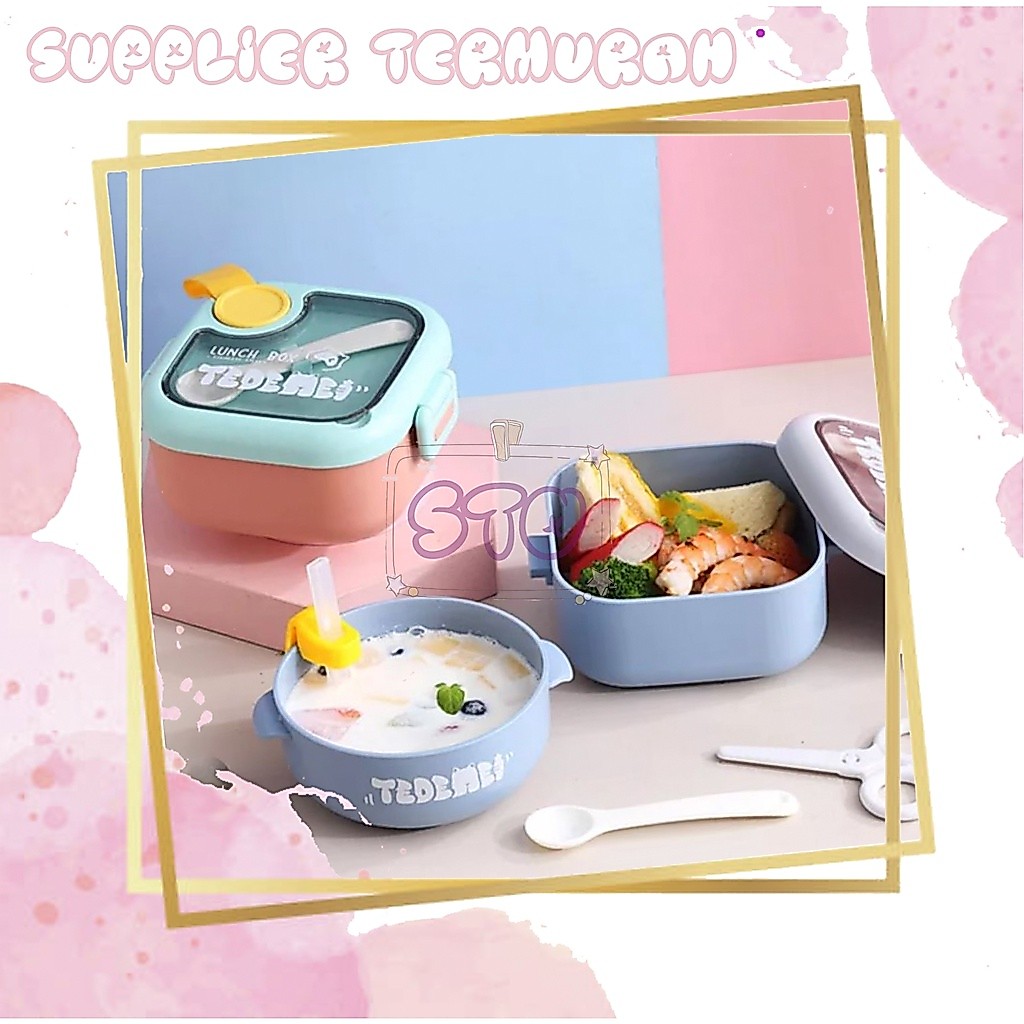 (PROMO) TERBAIK TEDEMEI KOTAK MAKAN 2 IN 1 -SET LUNCH BOX FREE SENDOK DAN MANGKUK BPA FREE