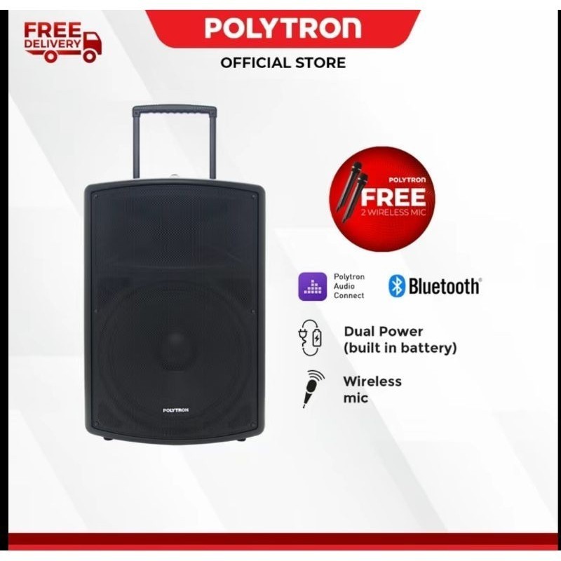 [INSTAN] SPEAKER POLYTRON 12 INCH PAS PRO 12F3 FREE MIC WIRELES 2 PCS - BLUETOOTH KARAOKE ACTIVE