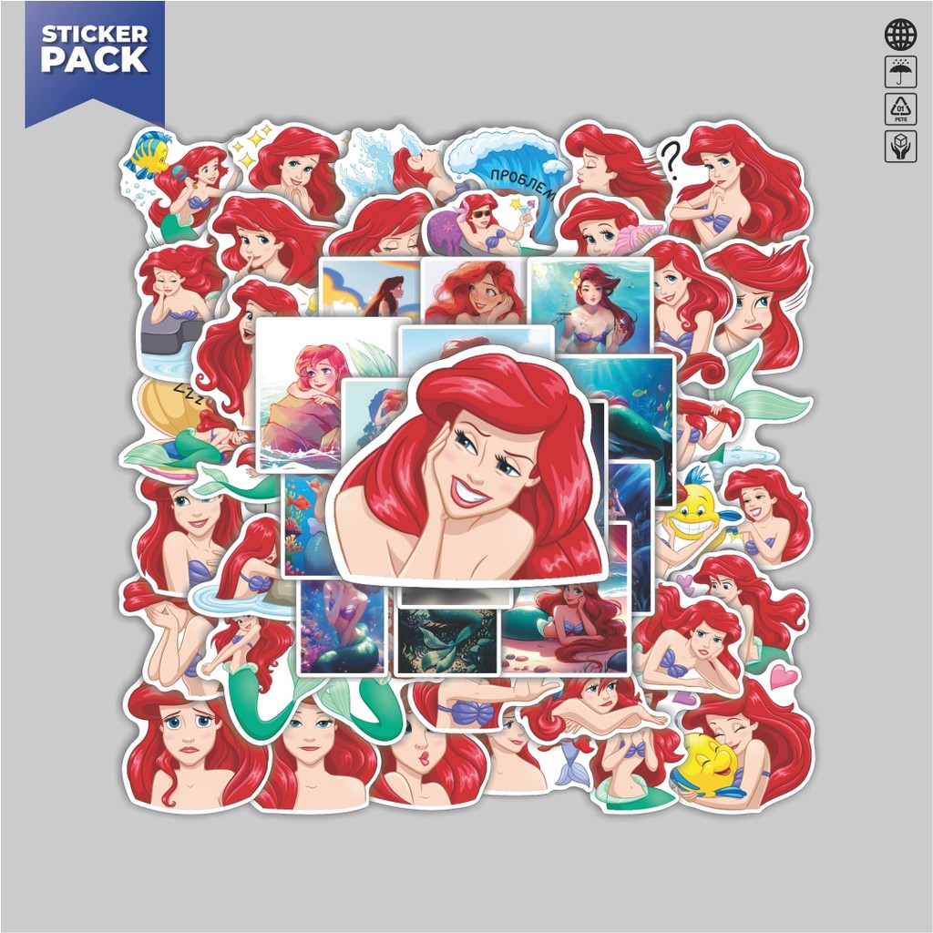 

[100PCS]Stiker Pack Stiker Princess Ariel the Mermaid Aesthetic Vinyl Anti Air Dekorasi Sticker Laptop Buku Journal Koper Helm Casing HP Gitar Helm Skateboard