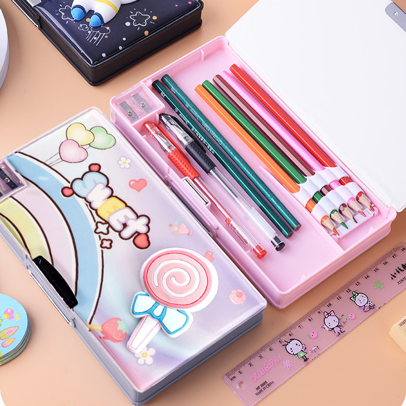 

【DELTA 】Kotak Pensil Anak 3D, Kotak Penyimpanan Pensil Multifungsi, Kotak Penyimpanan Motif Lapisan Ganda dan Tunggal, Motif Kartun 3D