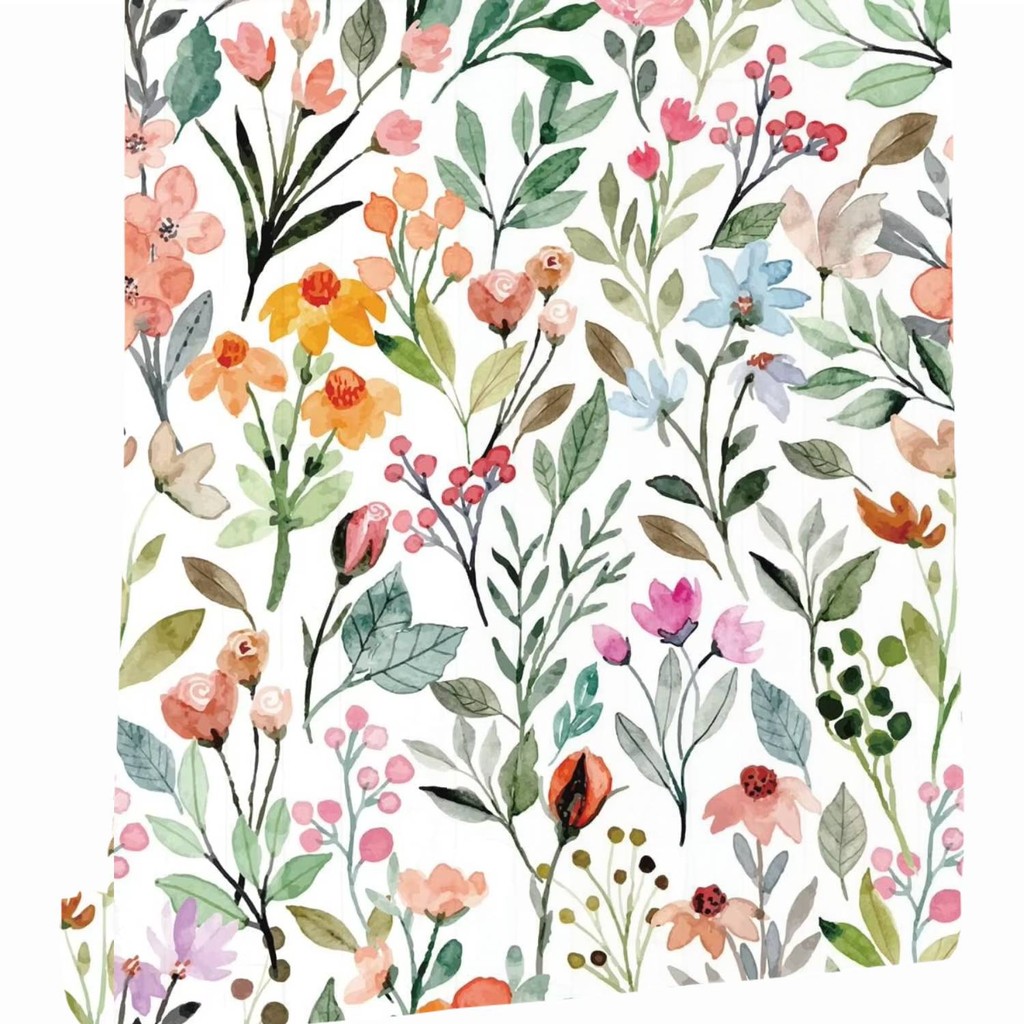 

Bunte florale Tapete zum Abziehen und Aufkleben, Aquarell-Wildblumen-selbstklebende Tapete, wasserfestes Kontaktpapier für Wandschränke