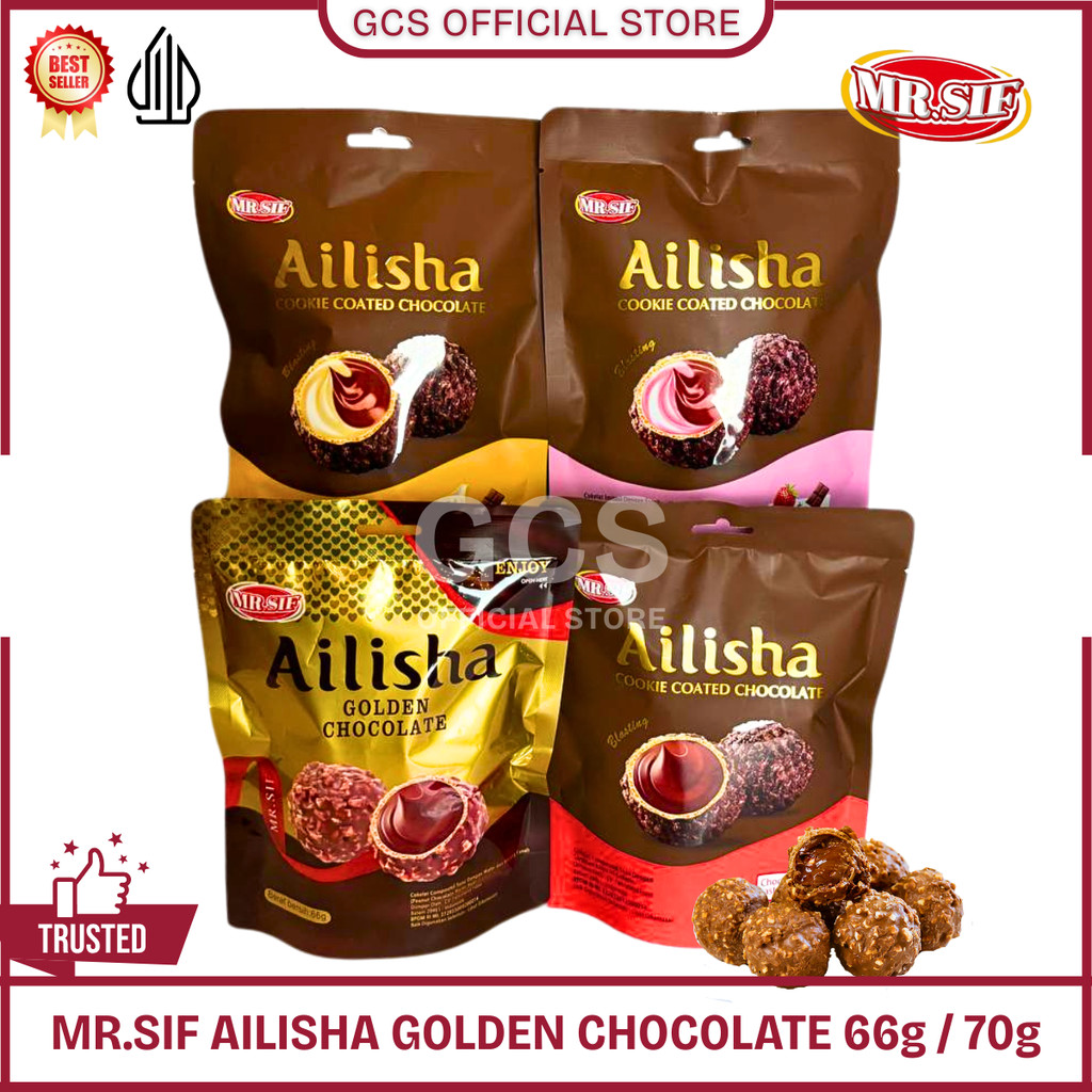 

MR.SIF Ailisha Golden Chocolate 66g Cokelat Ball Cookie Coated Strawberry Milk Chocolate 70gr