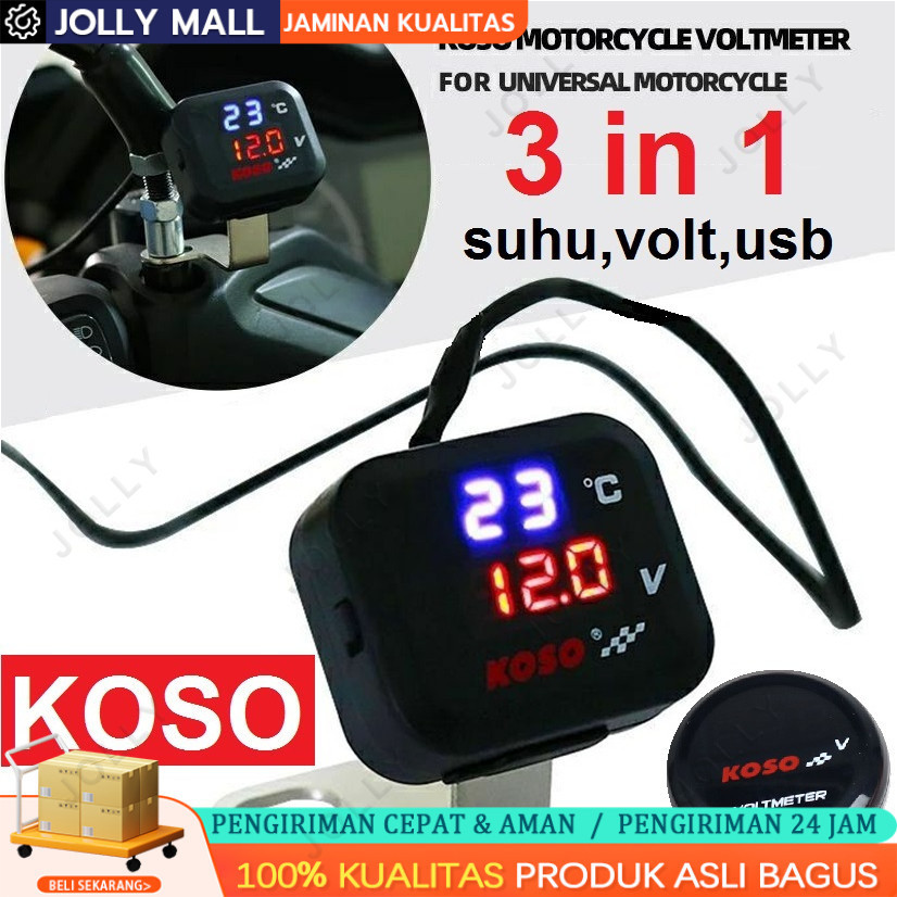 Voltmeter Koso 3 In 1 USB Charger Universal SEMUA MOTOR Anti Air Original Termometer Digital Jam Suh