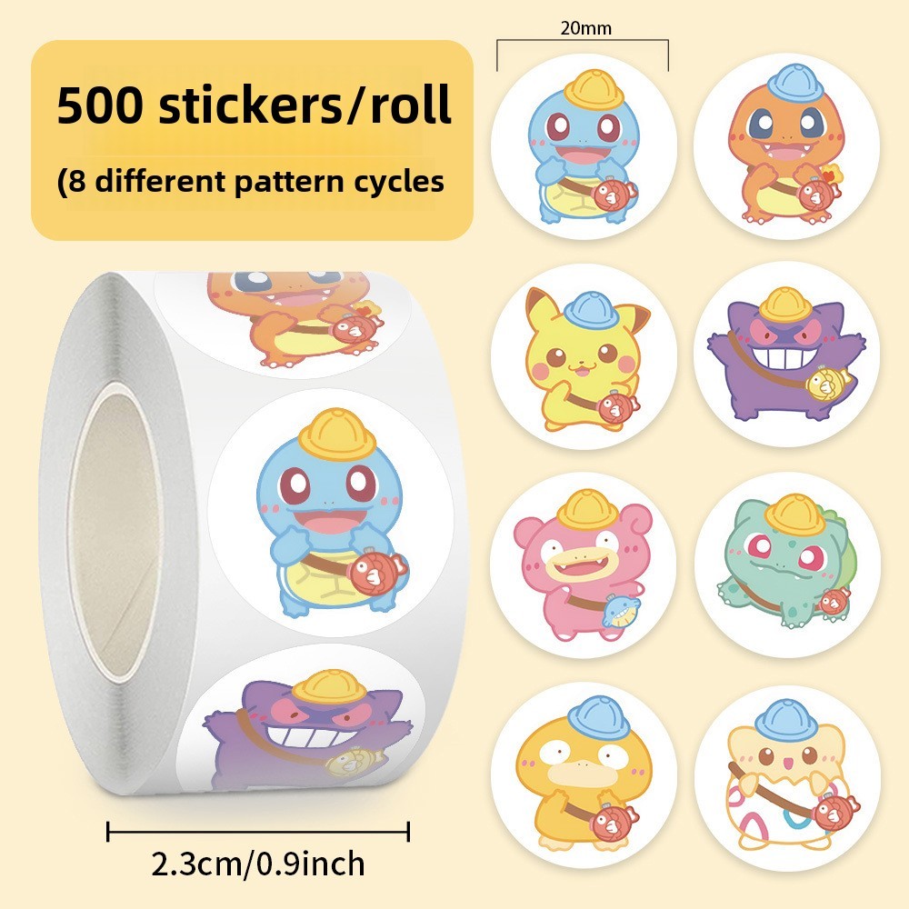 

500pcs/Roll Cartoon Pokemon Stickers Kawaii Anime Eevee Diy Pvc Laptop Decals Decoration Stiker Children Reward Toy Girl Gift
