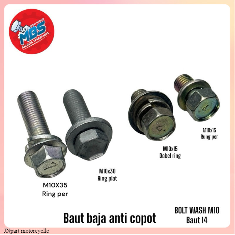 MRJ BAUT 14 BAJA M10 X 35mm 30mm 15mm dabel ring baut 14 ori panjang 3,5 cm 3 cm 1,5cm ring paten an