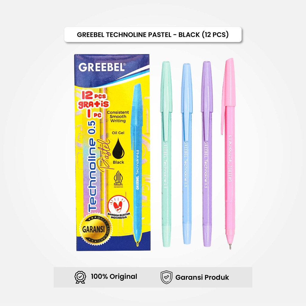 

(TERLARIS) GREEBEL Pulpen Ballpen / Technoline (PASTEL) 0.5 Tinta Hitam / Ballpoint Bolpen Bolpoin