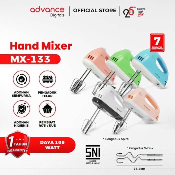 

Hand Mixer Advance MX133 Alat Pengocok Telor Pengaduk Adonan dengan 7 Kecepatan Otomatis Garansi Resmi Advance 1 Tahun - Biru