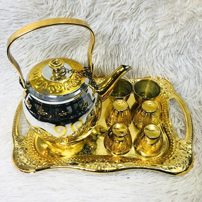 Terbaru 1 set Teko - Gelas Cucing & Nampan Khas Arab | Baki Cantik satu set - Shalal - gelas isi 6pc