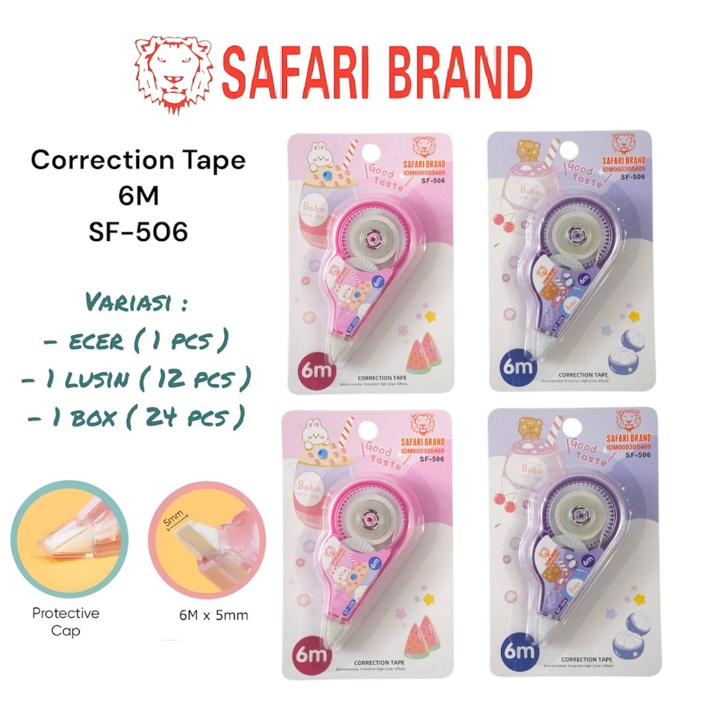 

CORRECTION TAPE PITA (SF506 SATUAN) TIPE EX X ROLL KERTAS KARAKTER LUCU SAFARI BRAND 6M