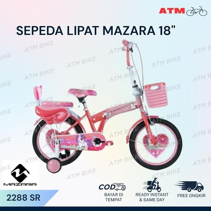 Sepeda Lipat Anak Perempuan Mazara 2288 Sr Ukuran  18 Inch Keranjang Usia 6-8 Tahun