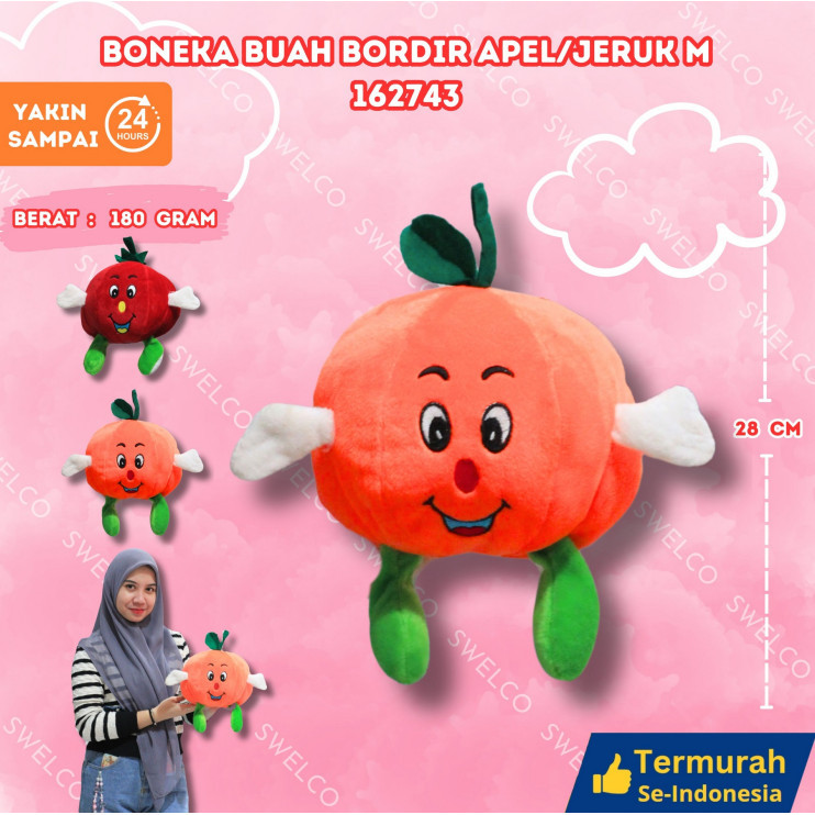 Boneka Buah Jeruk Sanxis Mini Boneka Kecil BONEKA BUAH BORDIR APEL/JERUK M