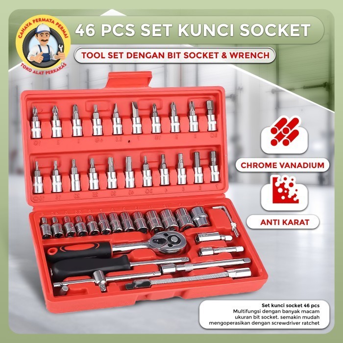 

Set Kunci Sok Kunci Shock 46 pcs Mobil Motor Lengkap Socket Tool Kit set Pas Ring Motor Mobil