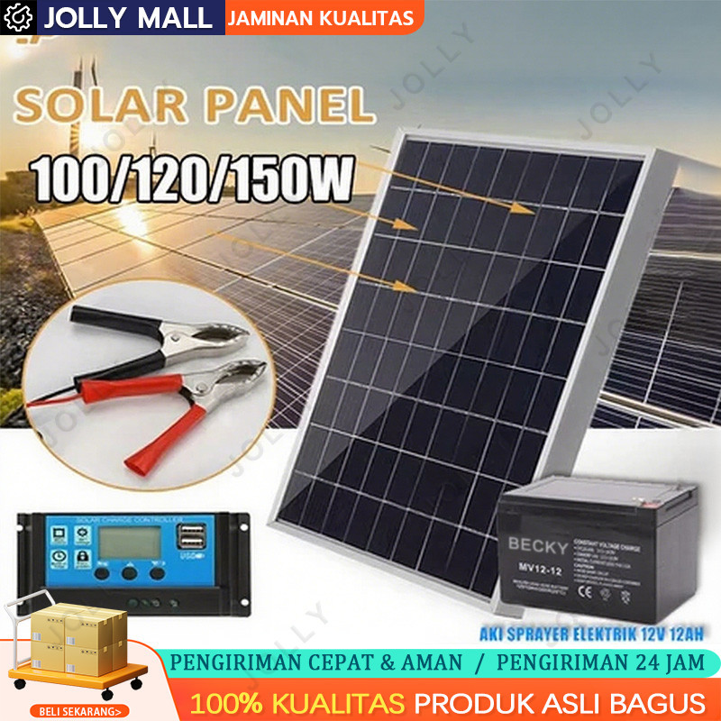 60W-150W Panel Surya Solar Panel + Aki Sprayer Elektrik 12V12Ah Mono Panel Kristal Mono Panel Surya 