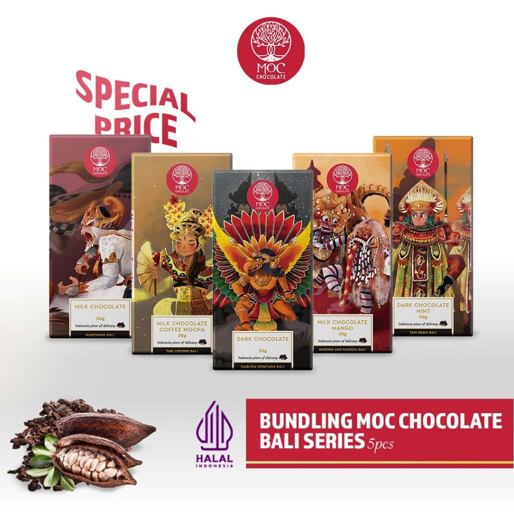 

MOC Chocolate - Paket Hemat Bundling Bali Series 30gr x 5pcs - Halal - Chocolate Bar/Cokelat Batang - Oleh-oleh Bali - Chocolate Bali