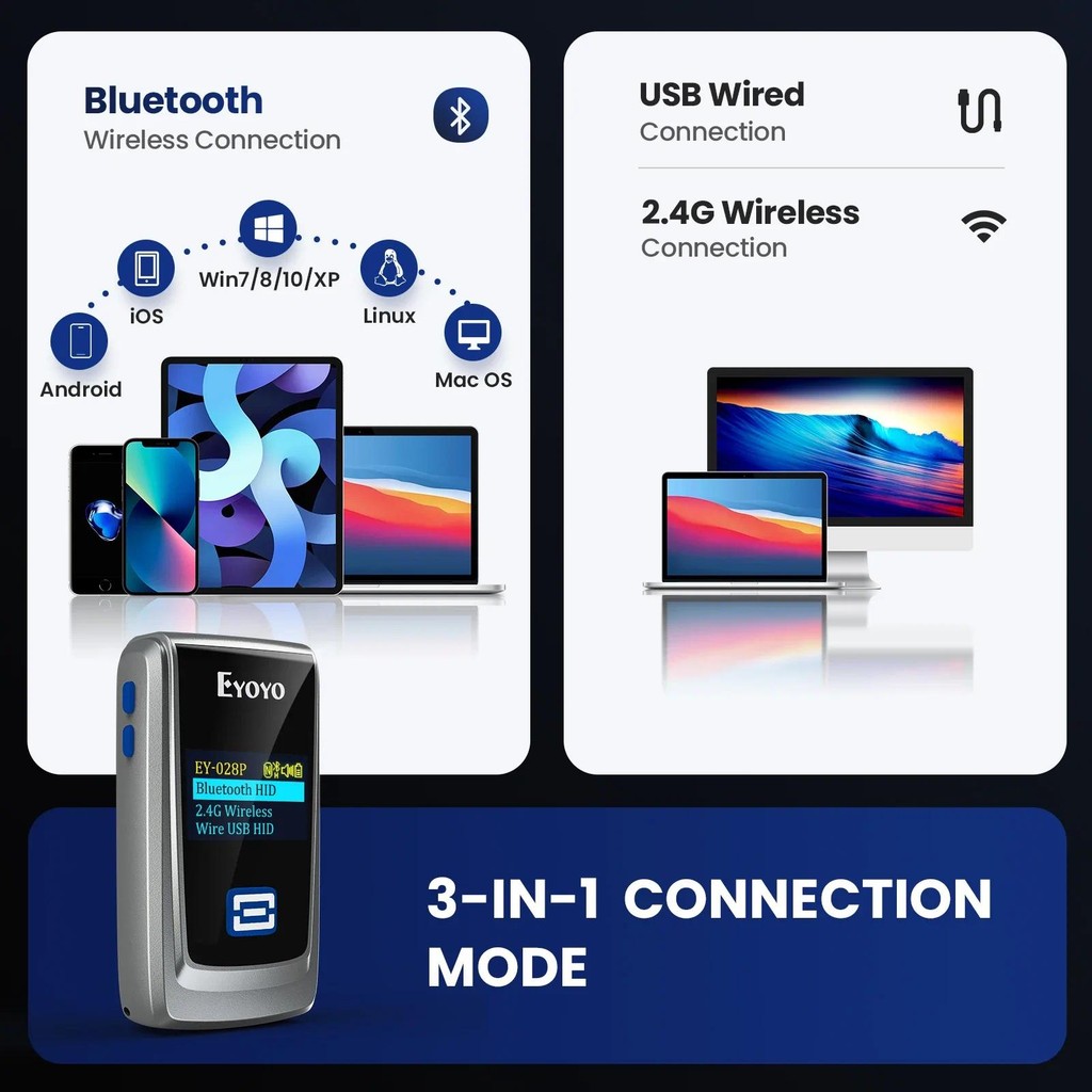 Eyoyo Portable Wireless 1D 2D Book Barcode Scanner Reader for Library Mini Bluetooth QR Code Scanner