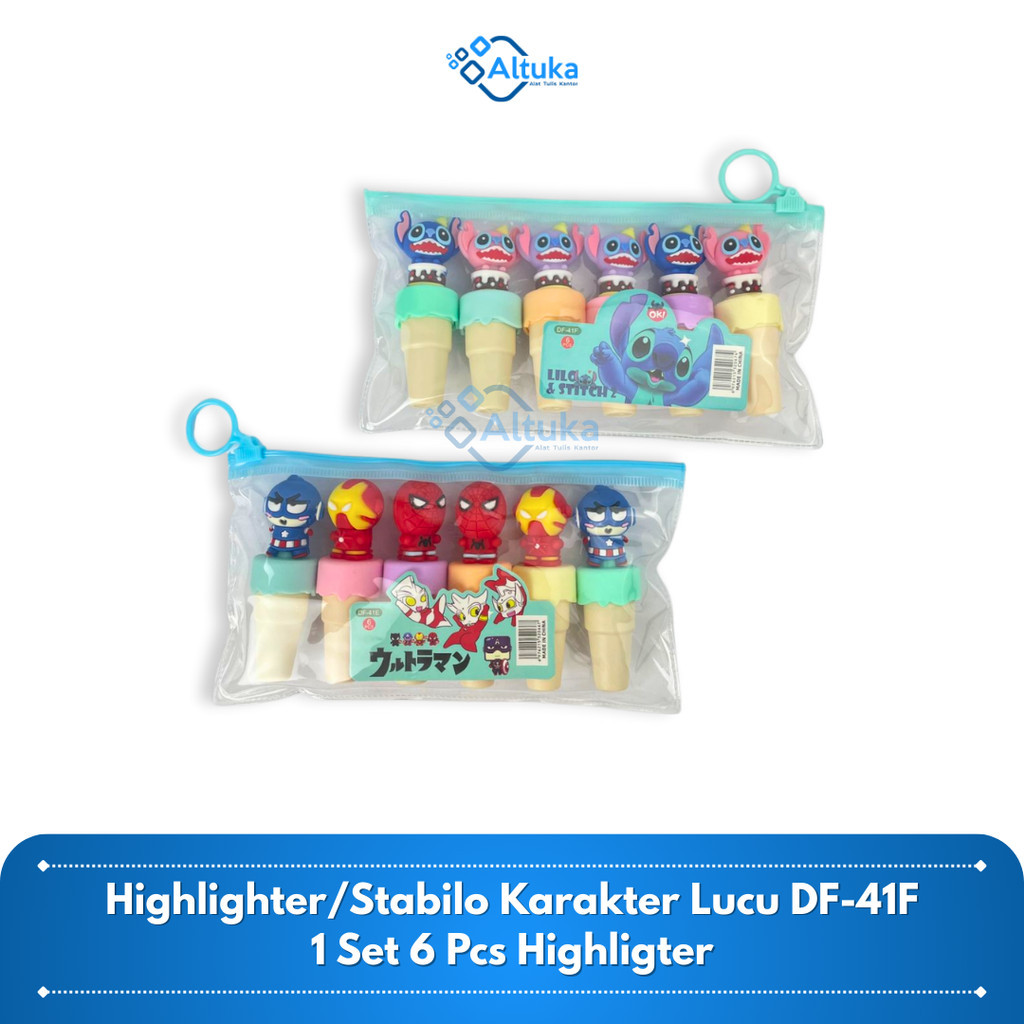 

Set Highlighter/Stabilo Mini Warna Pastel Karakter Stitch Marvel Funcy Lucu DF-41F isi 6 pcs