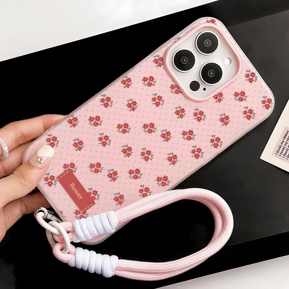 2in1 TPU Lanyard Case Untuk iPhone 11 13 15 16 14 12 Pro Max Casing Ponsel bunga-bunga Penutup Lembu