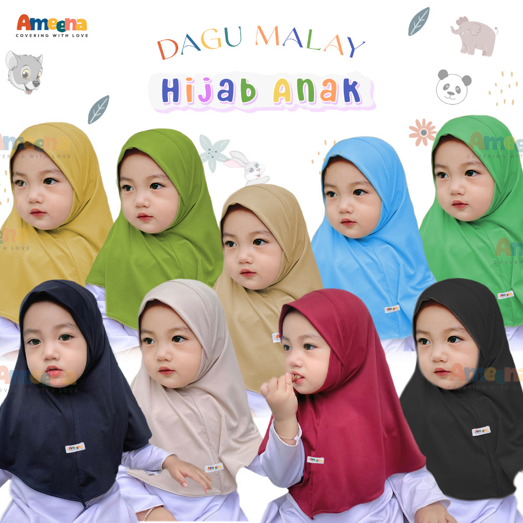 BISA COD Ameena - Jilbab Anak Bayi Instan Dagu Malay 0 6 Bulan 1 Sampai 8 Tahun Bergo Malaysia Baby 