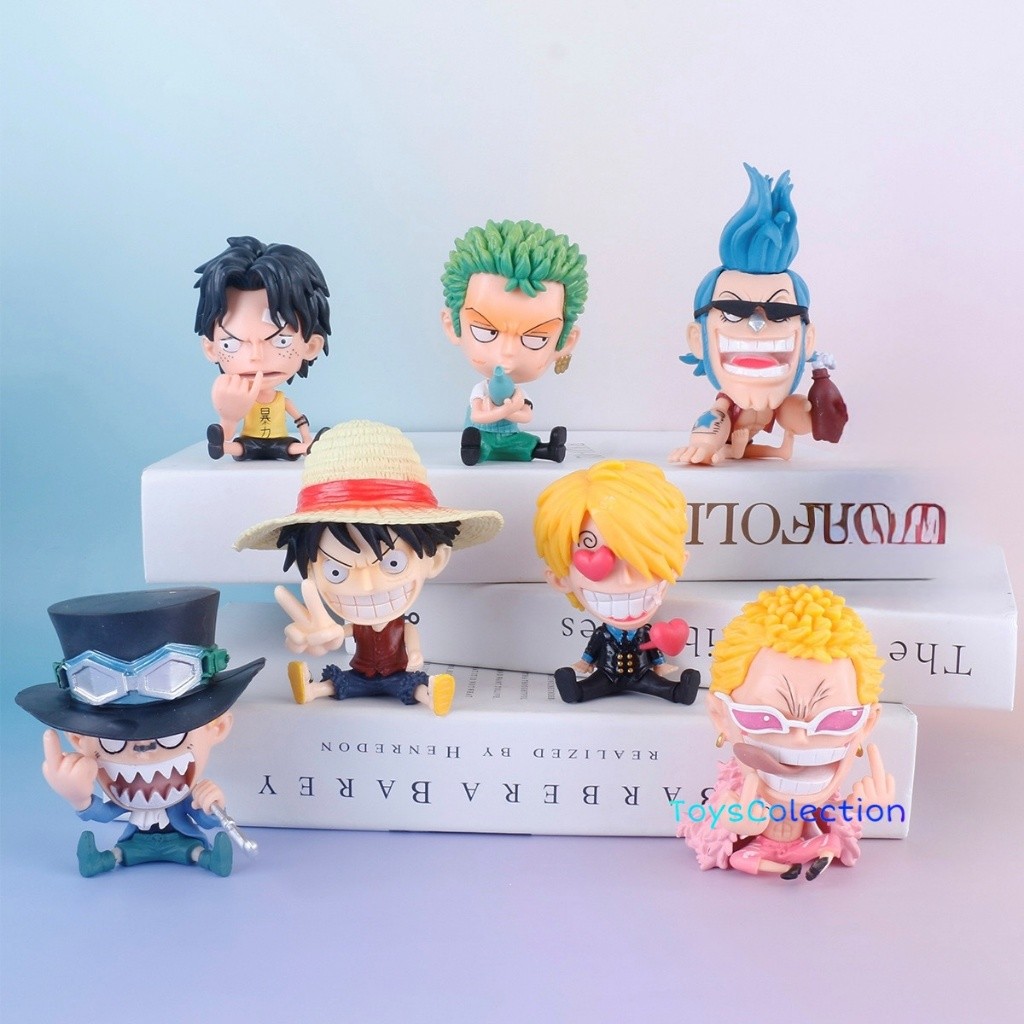 ACTION FIGURE ONE PIECE LUFFY ACE ZORO SANJI SABO FRANKY NENDOROID BIG HEAD CHIBI SITTING VER. TOPPE
