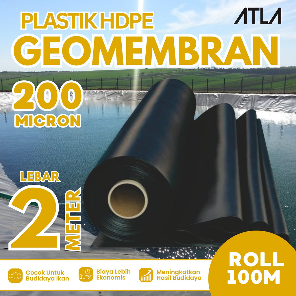 Plastik Geomembran 2 Meter 200 Micron 1 Roll Hitam Plastic Geomembrane HDPE Terpal Kolam Ikan Koi Le