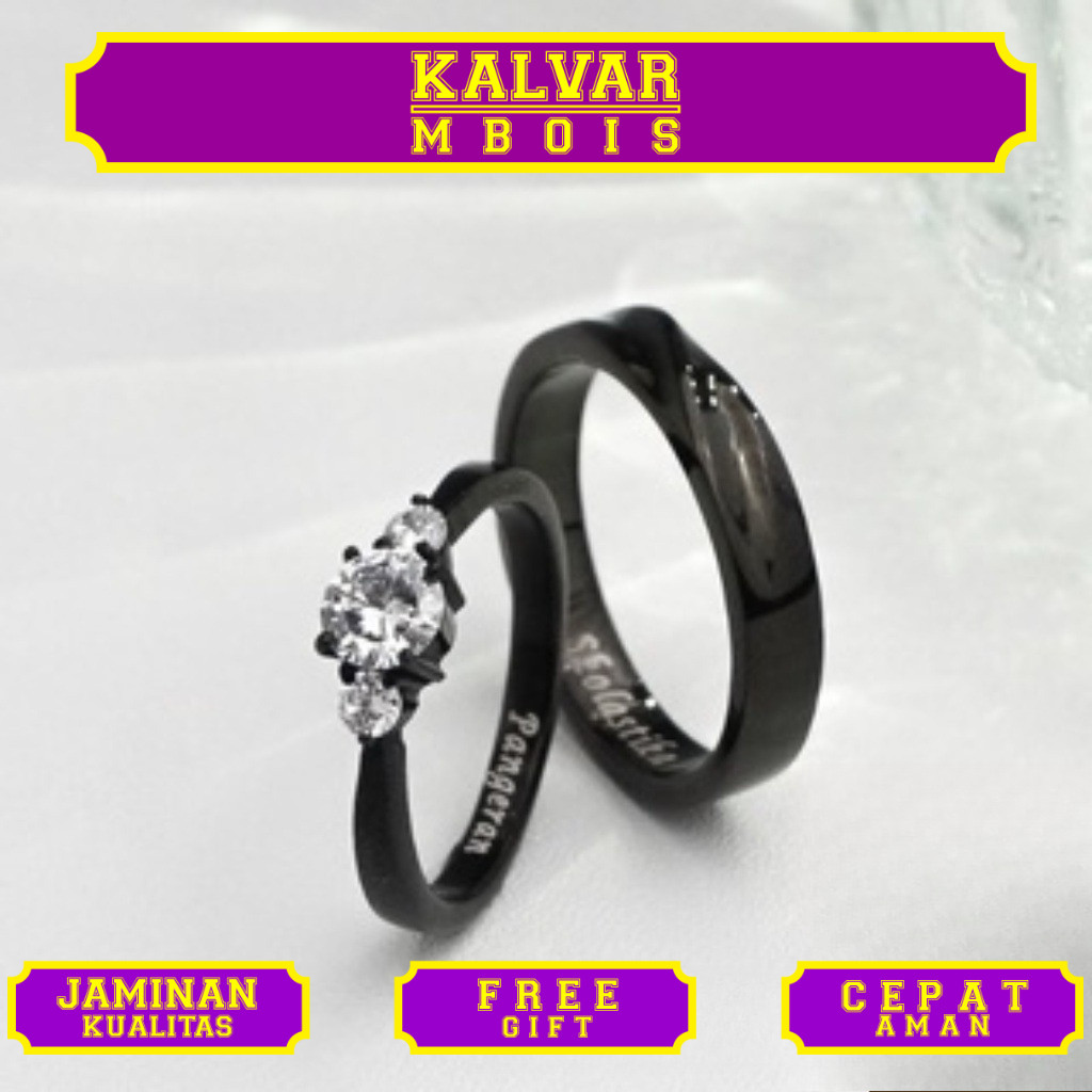 Cincin Couple Hitam Nikah Kawin Pasangan Tunangan Lamaran Palladium Perak Platinum Emas MH153