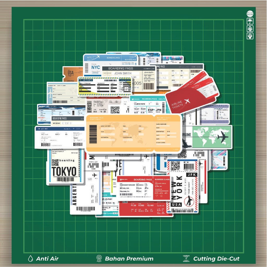 

HOT 50 PCS STIKER Stiker Tiket Air Boarding Pass Stiker Fashion Cars Decal Dingin Kartu Album Custom Vinyl Anti Air- Sticker Aesthetic Buku Journal Koper Casing HP Tablet Laptop Helm Motor Botol Minum