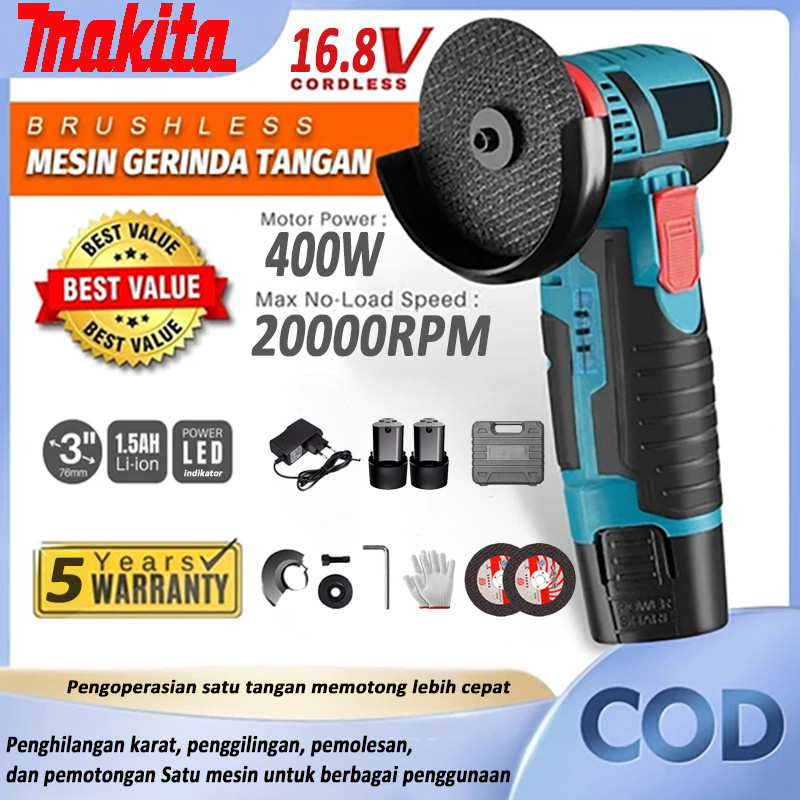 MAKITA Brushless Gerinda Angle Grinder Cordless Mesin Gerinda Tangan Elektrik Gerinda Baterai   Port