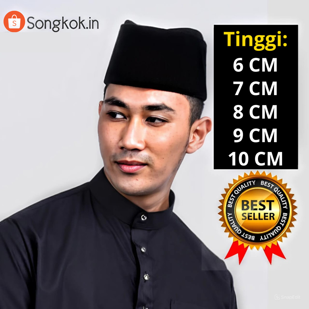 songkok susun hitam peci susun hitam, Kopyah hitam kopiah susun Tinggi 7 cm, 8 cm, 9 cm
